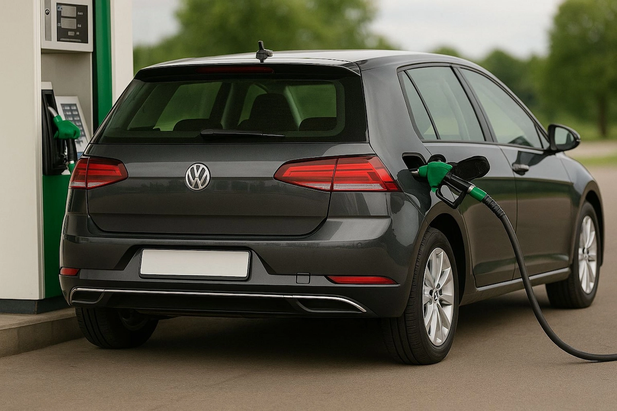Tankanzeige eines Autos in der Schweiz im Juli 2025