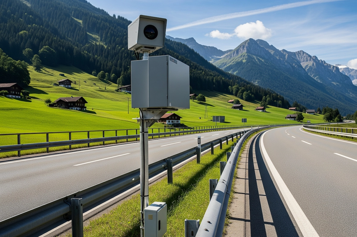 Stationäre Radaranlage an der Autobahn A4 im Kanton Schwyz am 13. September 2025