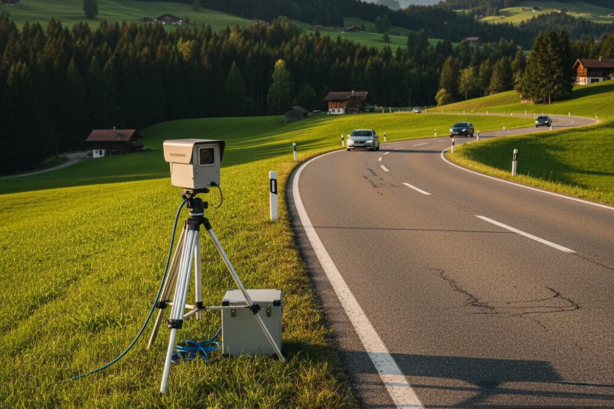 Radarkontrolle mit mobiler Blitzanlage auf Landstrasse in St. Gallen