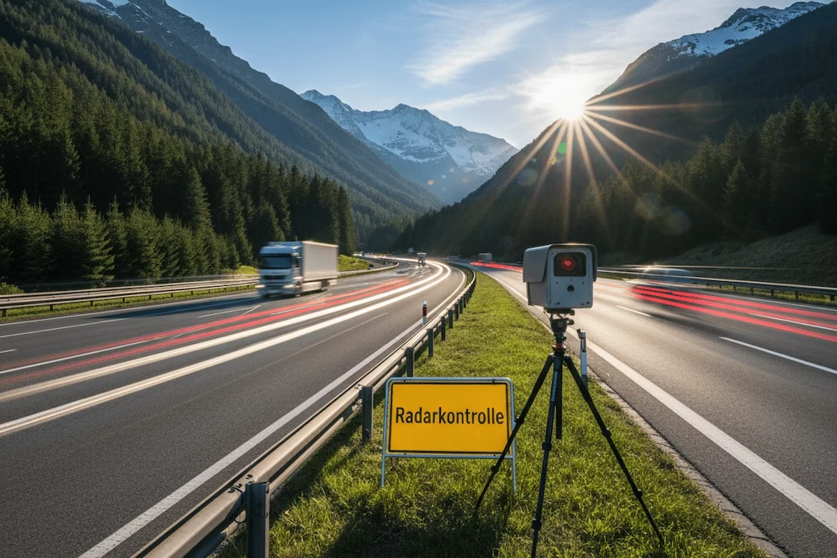 Radarkontrolle auf Autobahn im Kanton St. Gallen mit Blitzergerät
