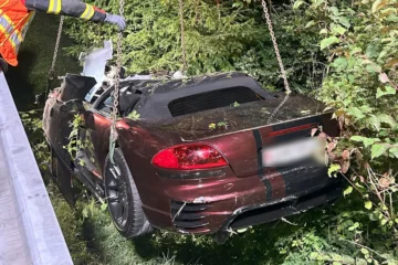 Goldau SZ: Auto stürzt in Bach – Fahrer überlebt Unfall